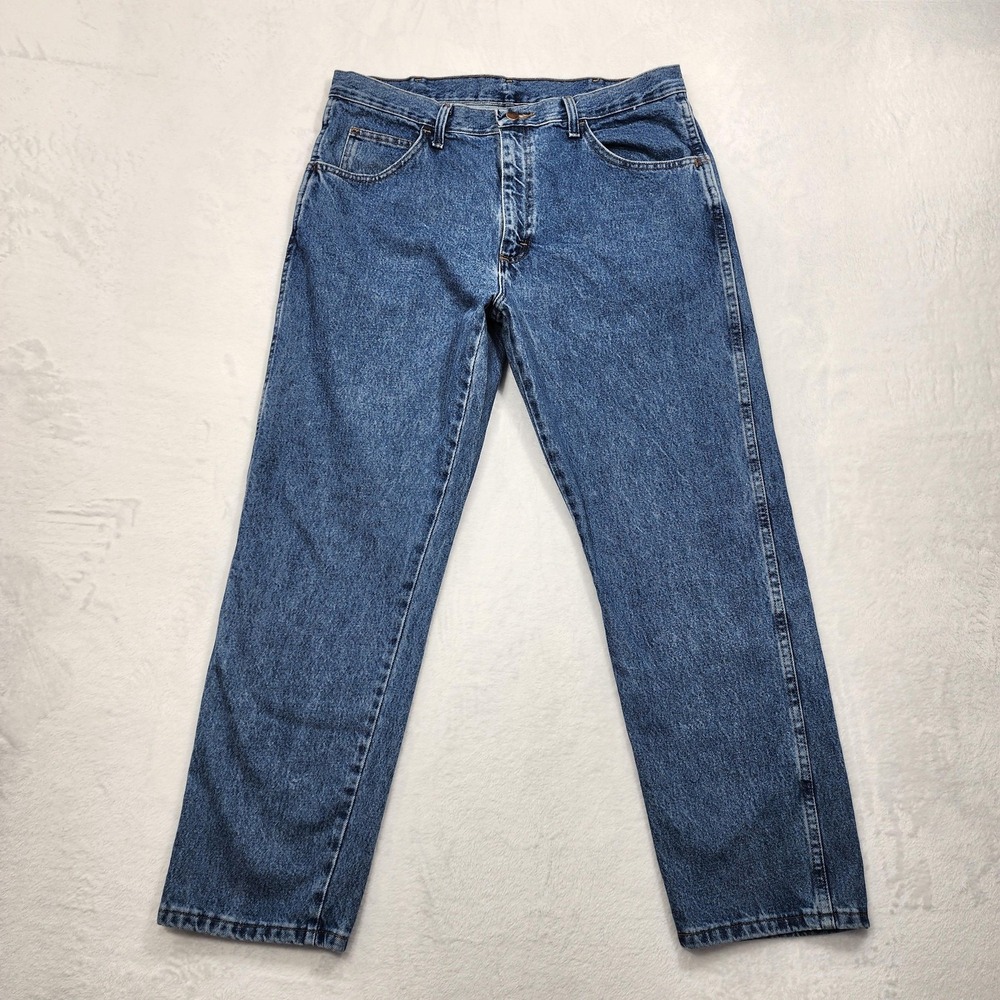 Rustler Jeans Mens 36x29 Blue Medium‎ Wash Regular Fit Straight Leg Denim Work